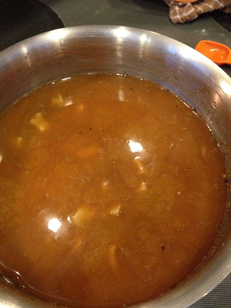 There will be this much broth and this much seitan. You must simmer away the liquid.